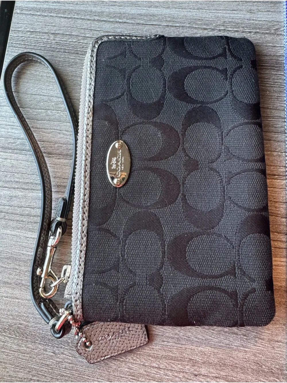 Coach Black Smoke Signature Canvas Corner Zip Wristlet (Style F64643)